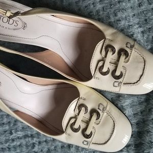 Tod's Ivory Patent Leather Slingbacks, 7.5